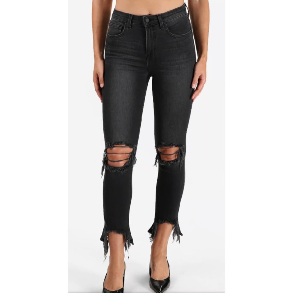L’Agence Distressed Cropped Black Skinny Jeans